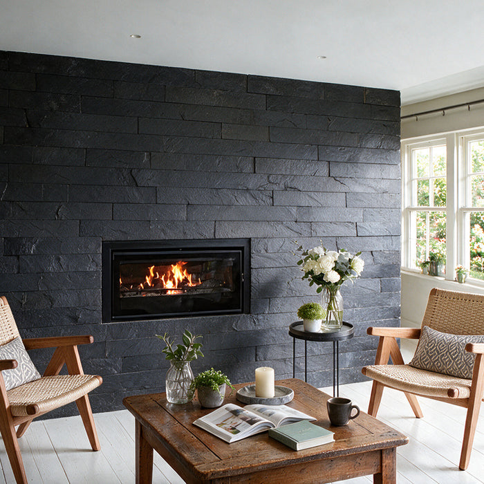 Brazilian Black Riven Slate Cladding Strips