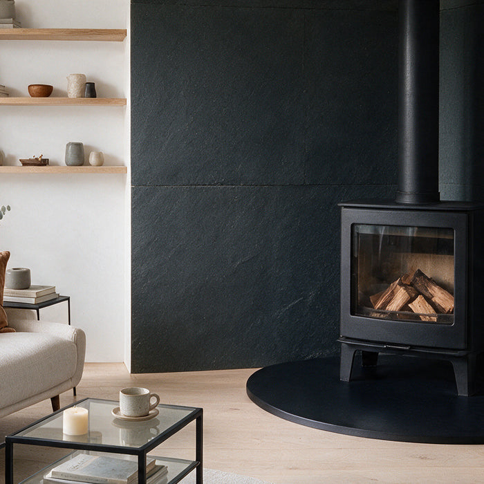 Black Honed Granite Teardrop Shaped Hearth
