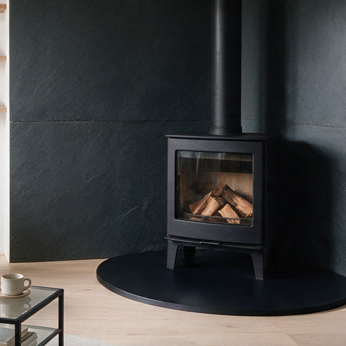 Black Honed Granite Teardrop Shaped Hearth